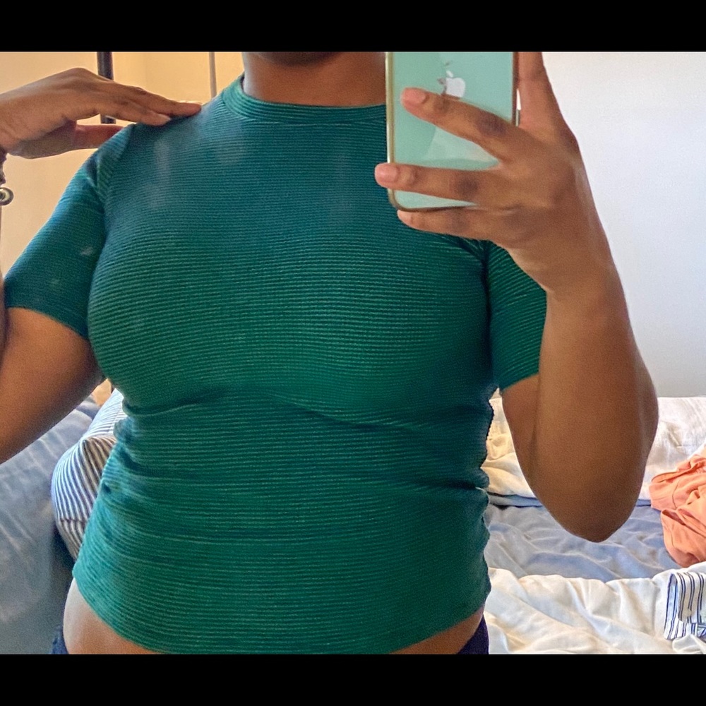 Blue and green mock crop top
